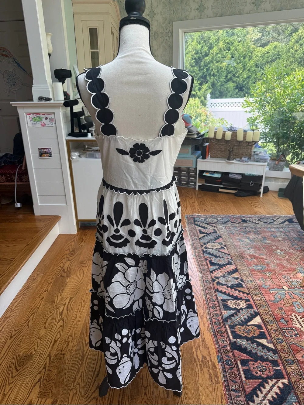 NWT FARM Rio Black & White Floral Tiered Maxi Cotton Dress Size M New